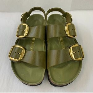 Birkenstock New w/o Box Milano Big Buckle Olive Green Oiled Leather Exquisite R